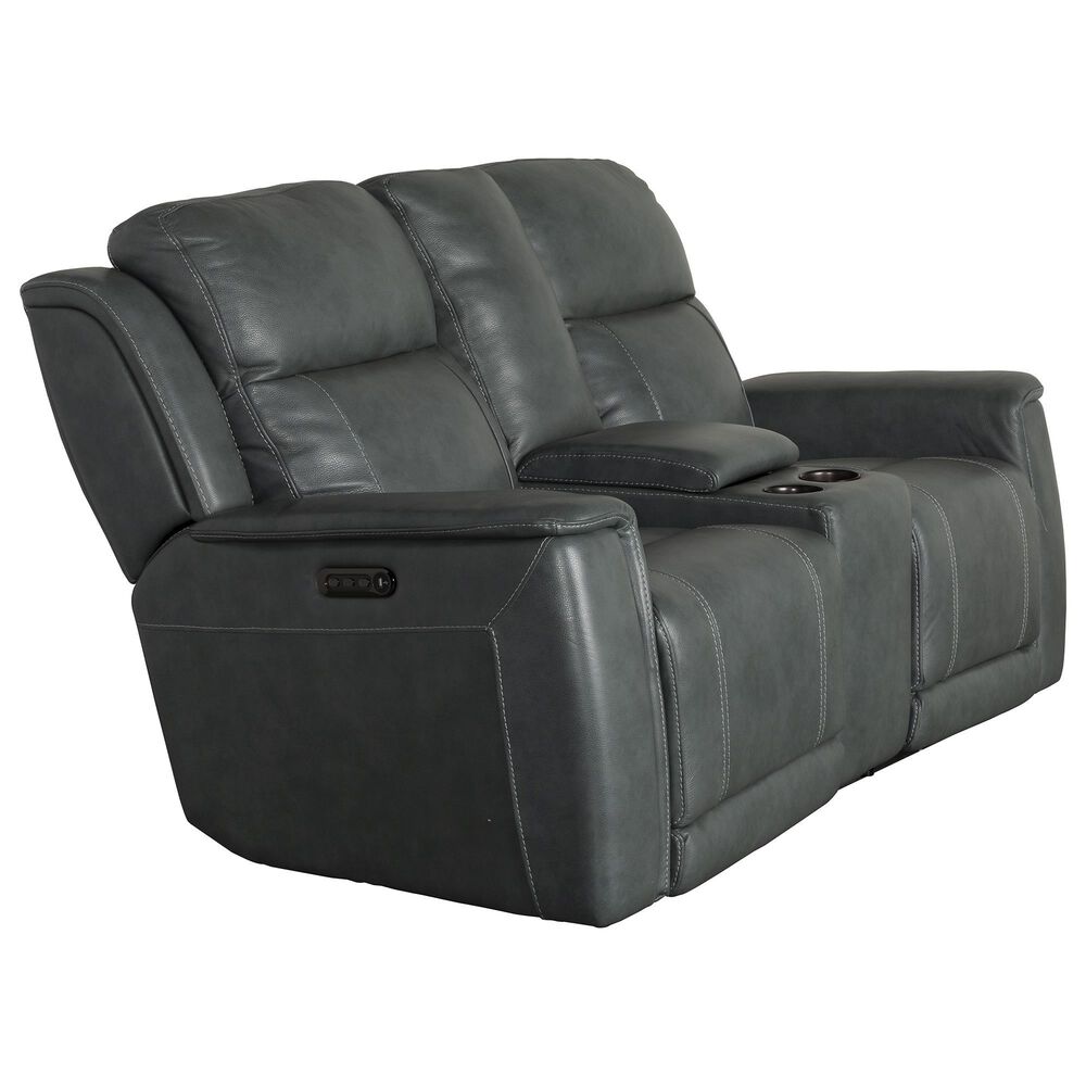Bassett Conover Power Reclining Console Loveseat with Power Headrest and Lumbar in Blue, , large