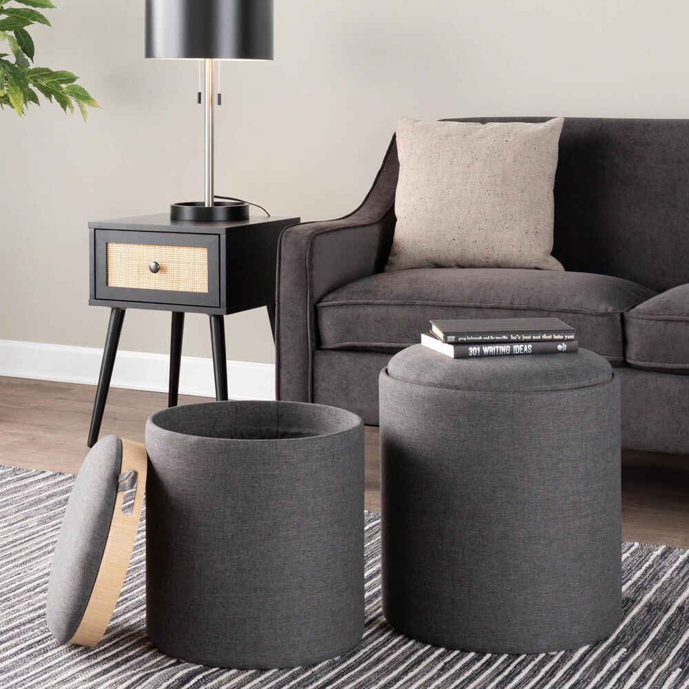 Lumisource Tray 2-Piece Nesting Ottoman Set in Charcoal, , large