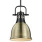 Golden Lighting Duncan 1-Light Small Pendant with Rod and Aged Brass Shade in Matte Black, , large