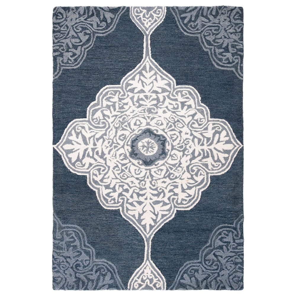 Safavieh Micro-Loop 4" x 6" Grey and Navy Area Rug, , large