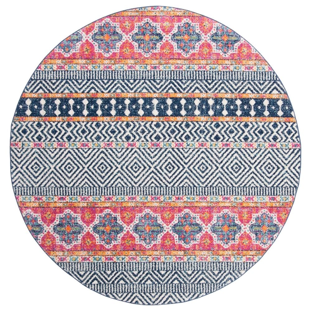 Safavieh Madison MAD797N 4" Round Navy and Ivory Area Rug, , large