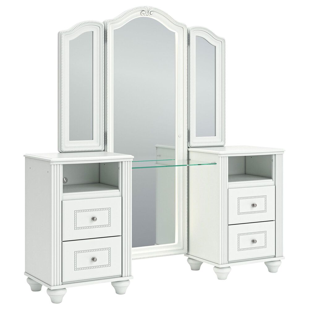 Ashley Kozlani 3-Piece Vanity Cabinet Set with Mirror and Stool in Matte White, , large