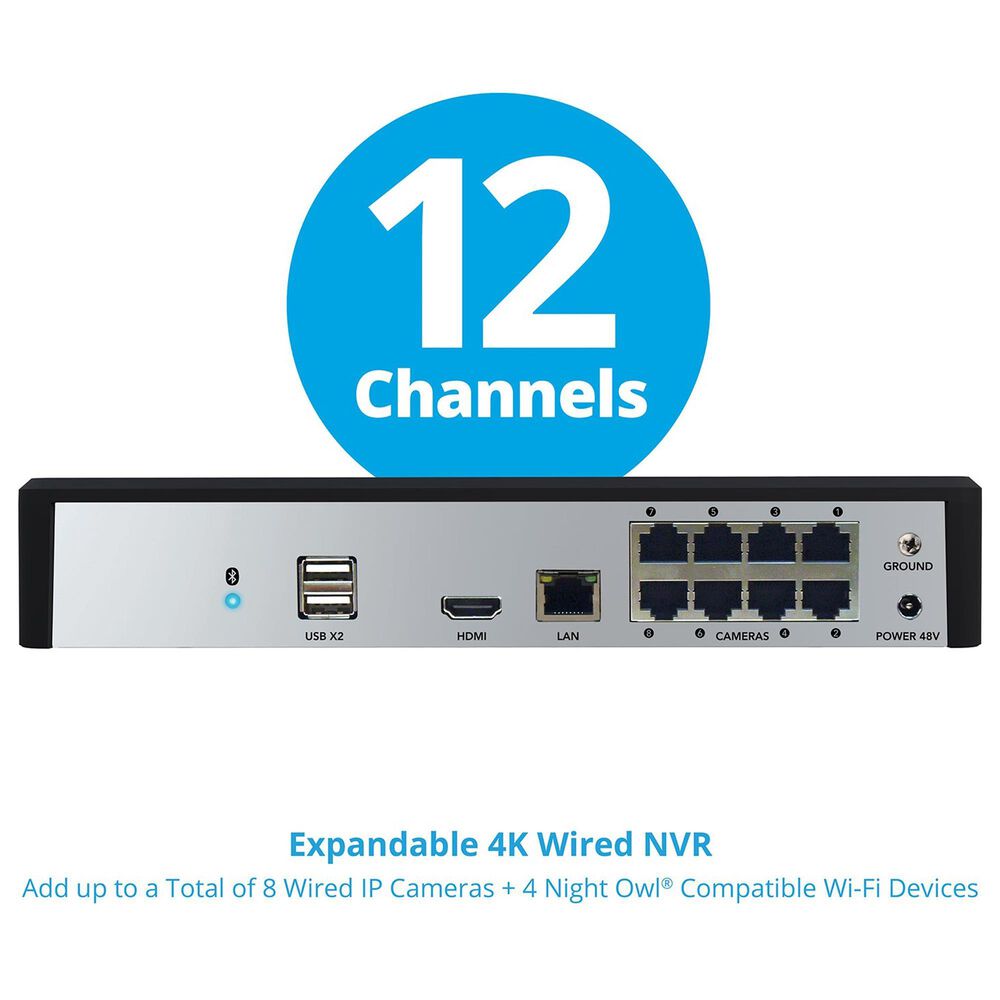 Night Owl 12-Channel Smart NVR Security System with 2TB Hard Drive and 6 Wired IP 4K Deterrence Cameras in Black and White, , large