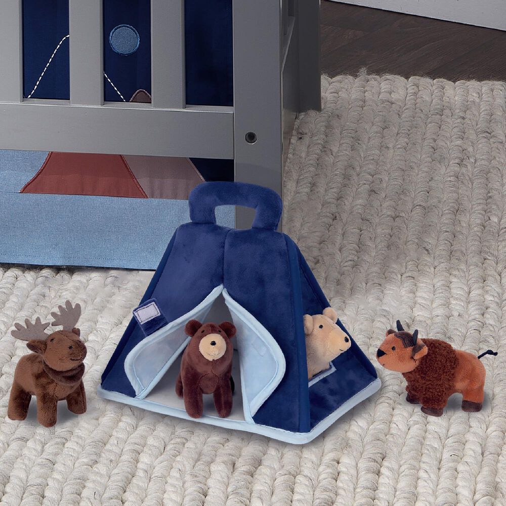 Lambs and Ivy Big Sky Plush Tent with Woodland Stuffed Animals Toy Play Set  in Navy Blue, Brown and Cream | Nebraska Furniture Mart