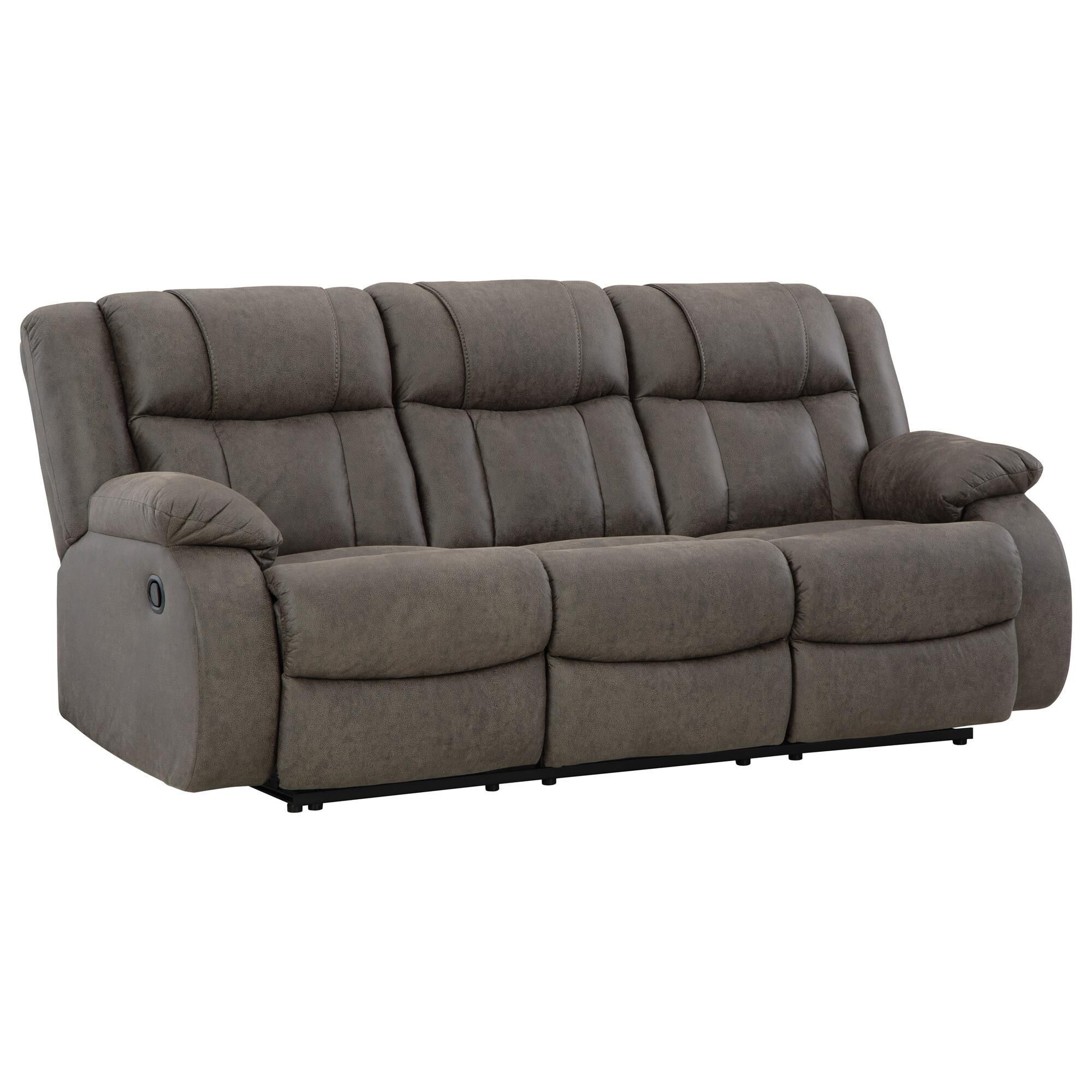 Signature Design by Ashley First Base Manual Reclining Sofa in Gunmetal NFM