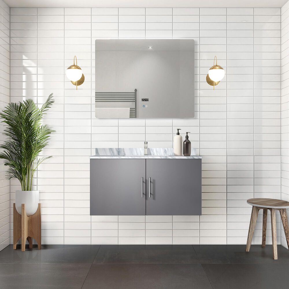 Lexora Home Geneva 36&quot; Single Bathroom Vanity in Dark Grey with 2 cm White Carrara Marble Top and Rectangular Sink, , large