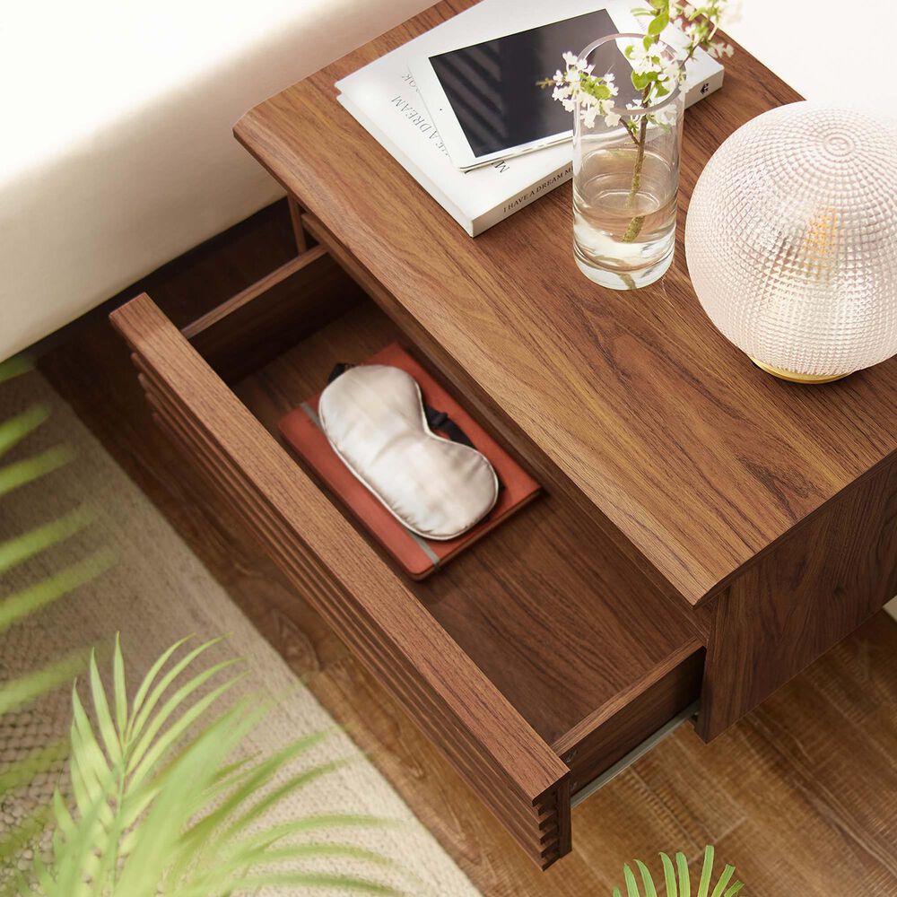 Modway Render 1 Drawer  and Shelf Wall Mount Nightstand in Walnut, , large
