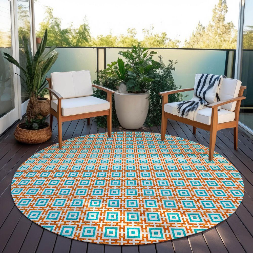 Dalyn Rug Company Marlo 4&#39; Round Orange Indoor/Outdoor Area Rug, , large