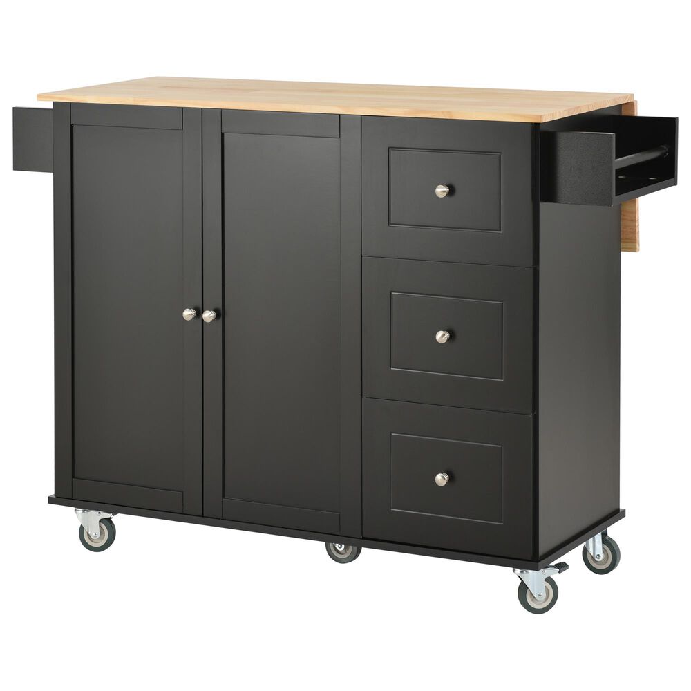 HOMLUX 53" Rolling Mobile Kitchen Island with Solid Wood Top and Locking Wheels in Black, , large
