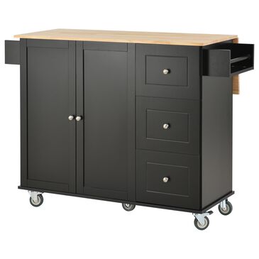 HOMLUX 53" Rolling Mobile Kitchen Island with Solid Wood Top and Locking Wheels in Black, , large