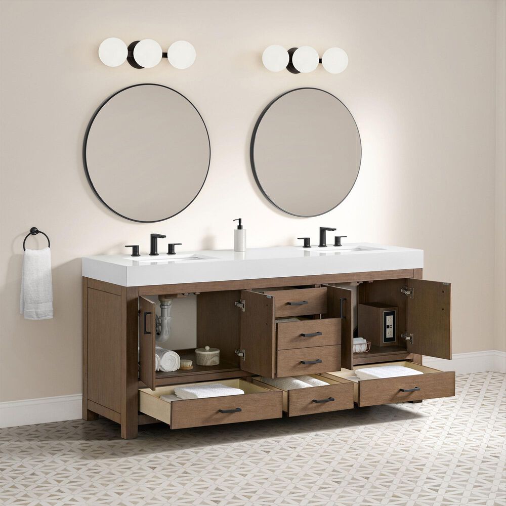 37B Alanya 72" Double Bathroom Vanity in Walnut Drift with White Composite Stone Top, , large