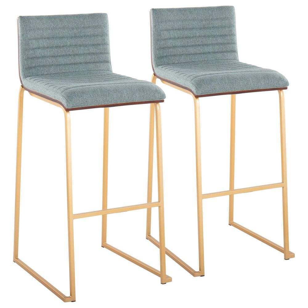 Lumisource Mason Mara Barstool with Green Cushion in Gold and Walnut (Set of 2), , large