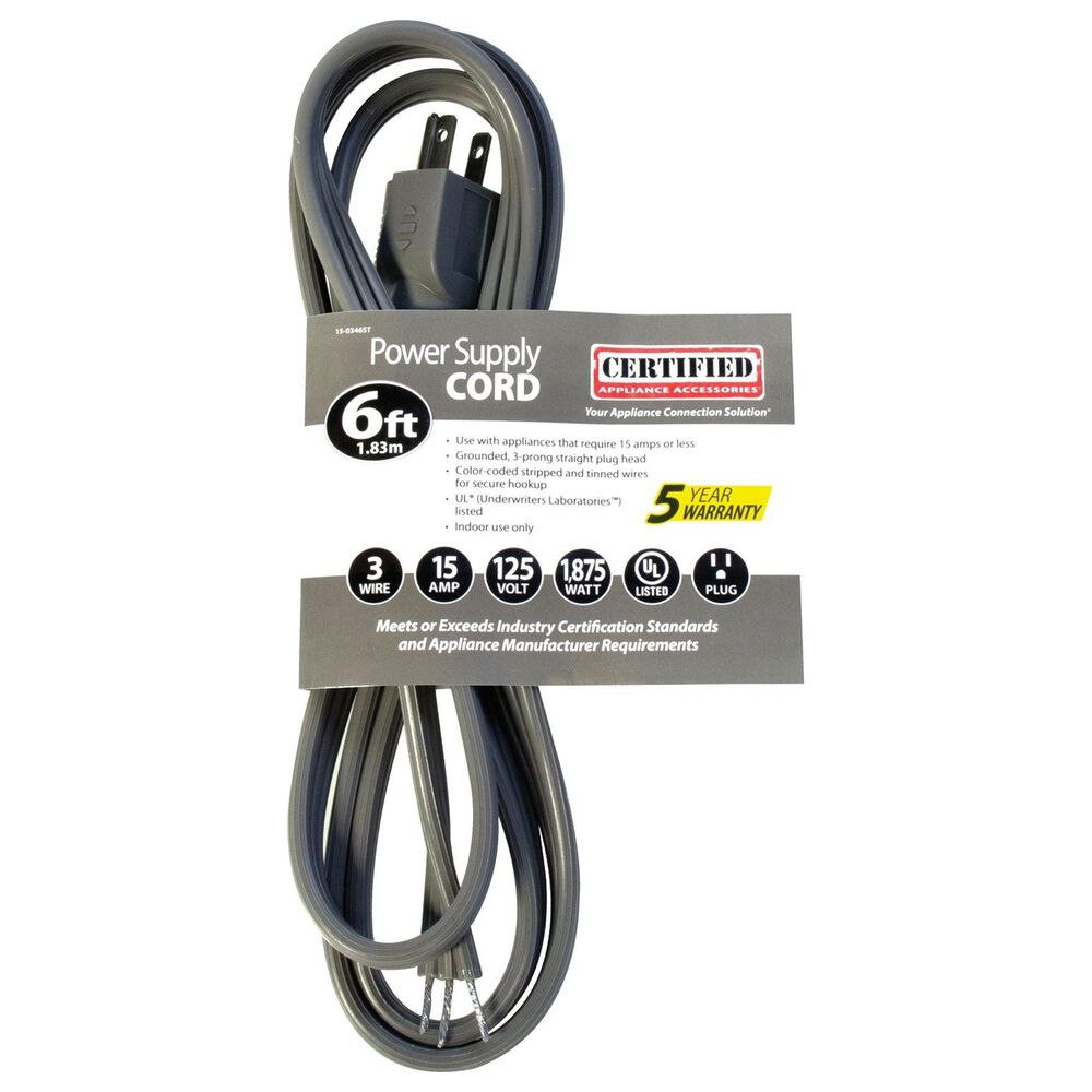 Petra Industries Inc 15-Amp Grounded Straight Plug Head Power Supply Cord, 6ft;, , large