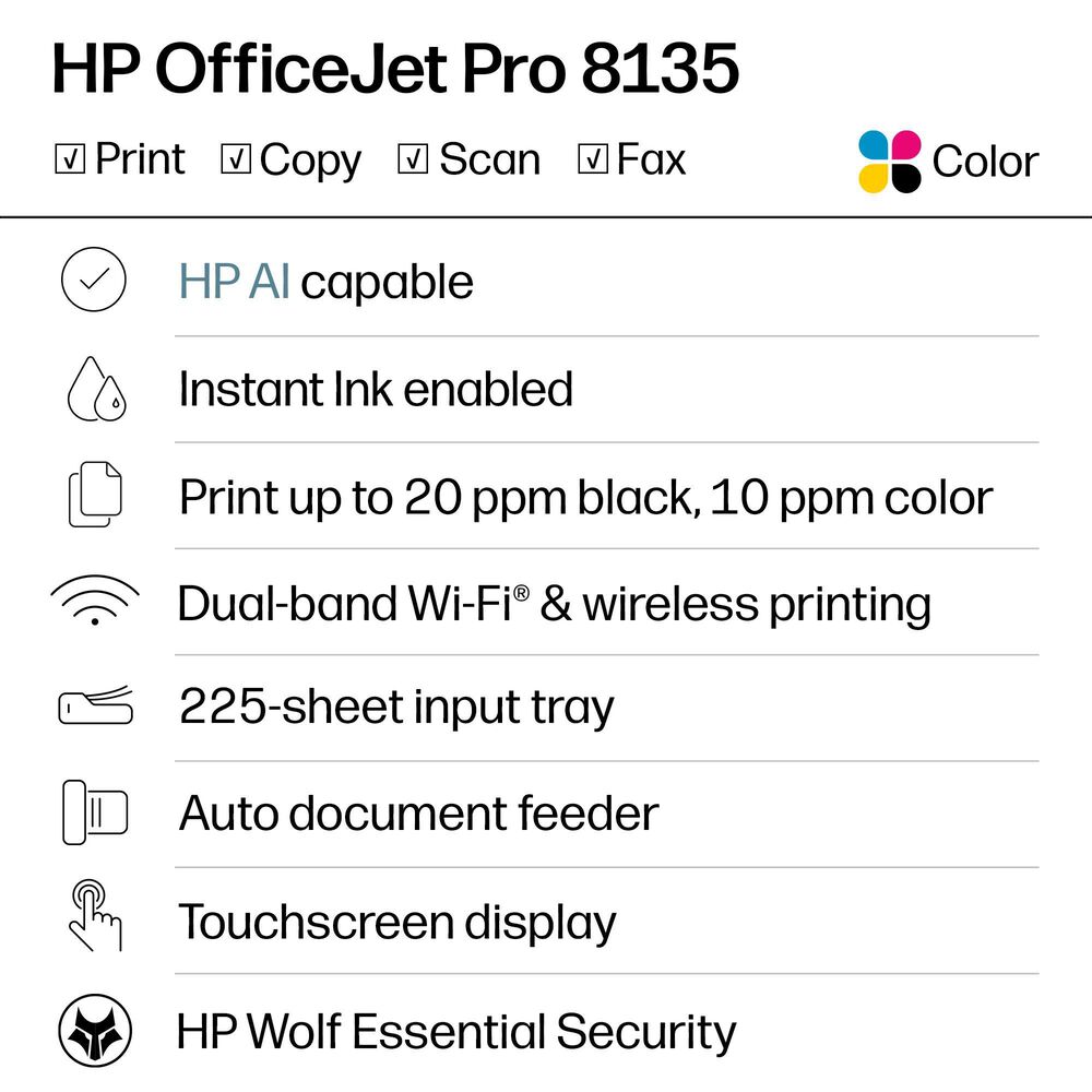 HP OfficeJet Pro 8135 All-in-One Printer in White and Charcoal, , large