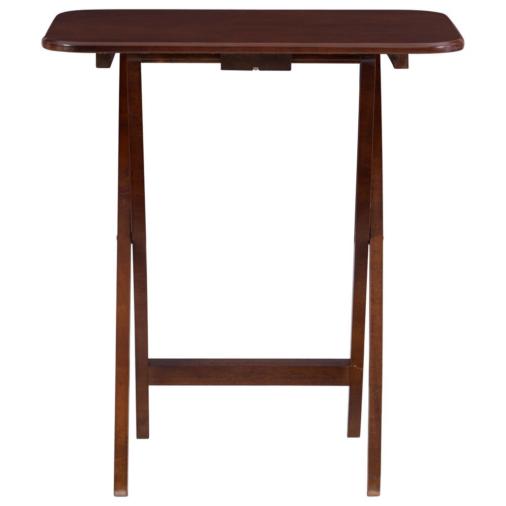 Linon Home Decor Burke Folding TV Tray Table Set with Stand in Dark Cherry and Chrome (Set of 4), , large