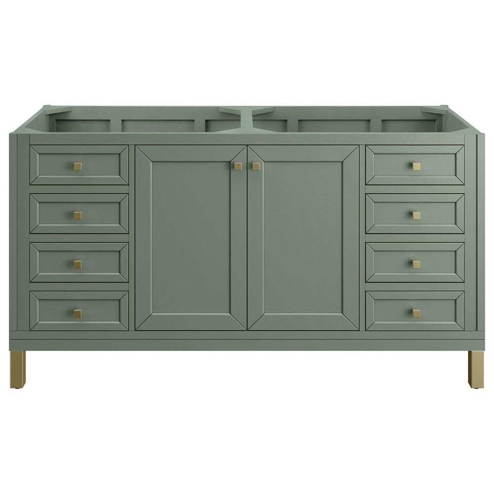 James Martin Vanities Chicago 60&quot; Single Bathroom Vanity in Smokey Celadon with 3 cm Carrara White Marble Top and Rectangular Sink, , large
