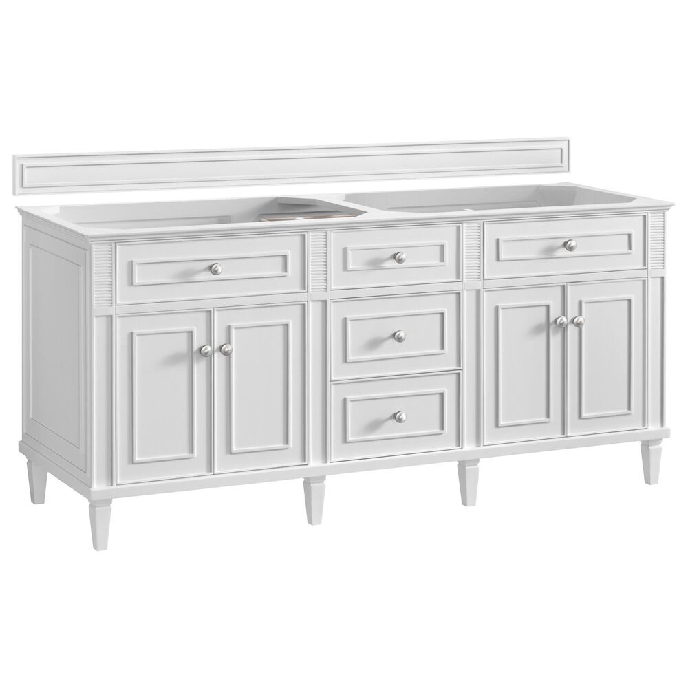 James Martin Vanities Lorelai 72" Double Bathroom Vanity in Bright White with 3 cm Eternal Jasmine Pearl Silestone Top, Rectangular Sinks and FreePower Wireless Charger, , large