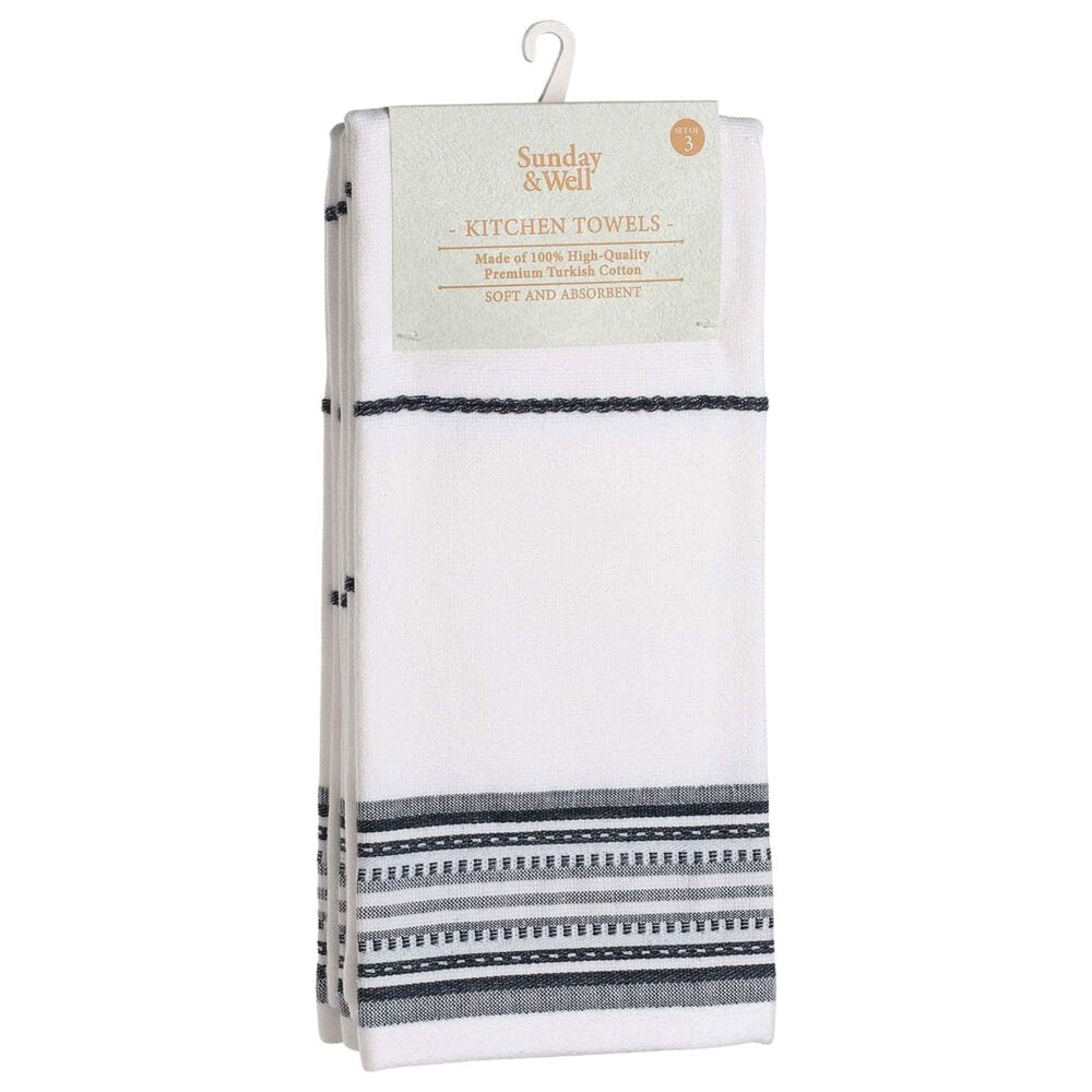 Willow &amp; Hem Maison Turkish Cotton Kitchen Towel in Gray and Cream (Set of 3), , large