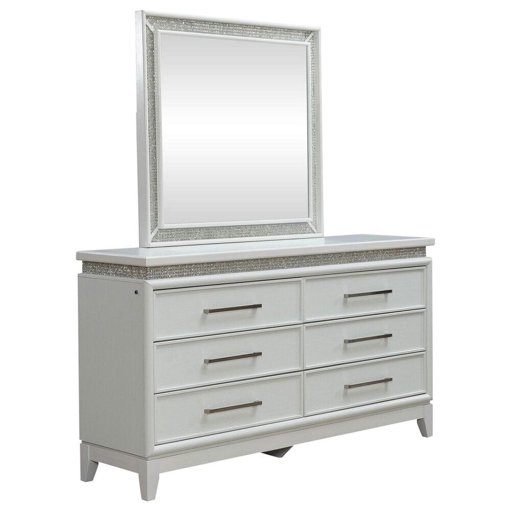 Belle Furnishings Reflections 4-Piece King Upholstered Bedroom Set in Pearl White and Rhinestone, , large