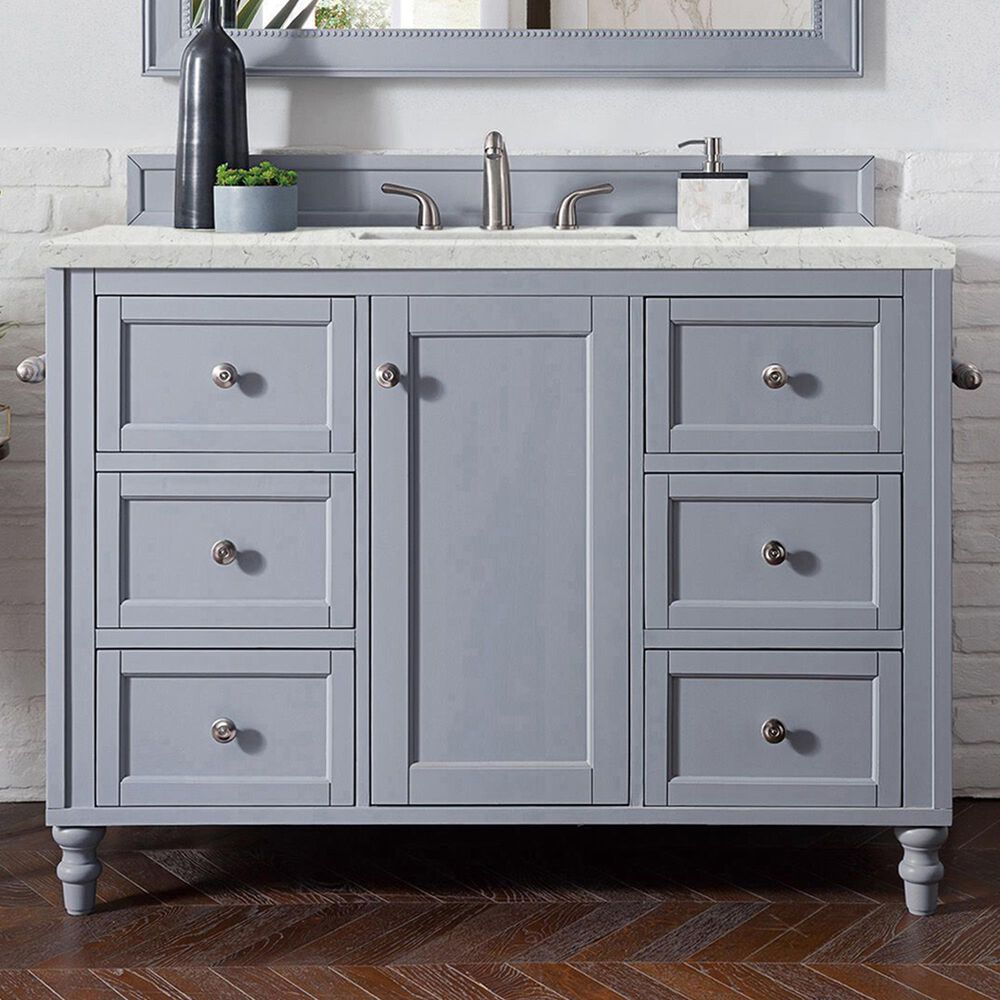 James Martin Vanities Copper Cove Encore 48&quot; Single Bathroom Vanity in Silver Gray with 3 cm Eternal Jasmine Pearl Quartz Top and Rectangular Sink, , large