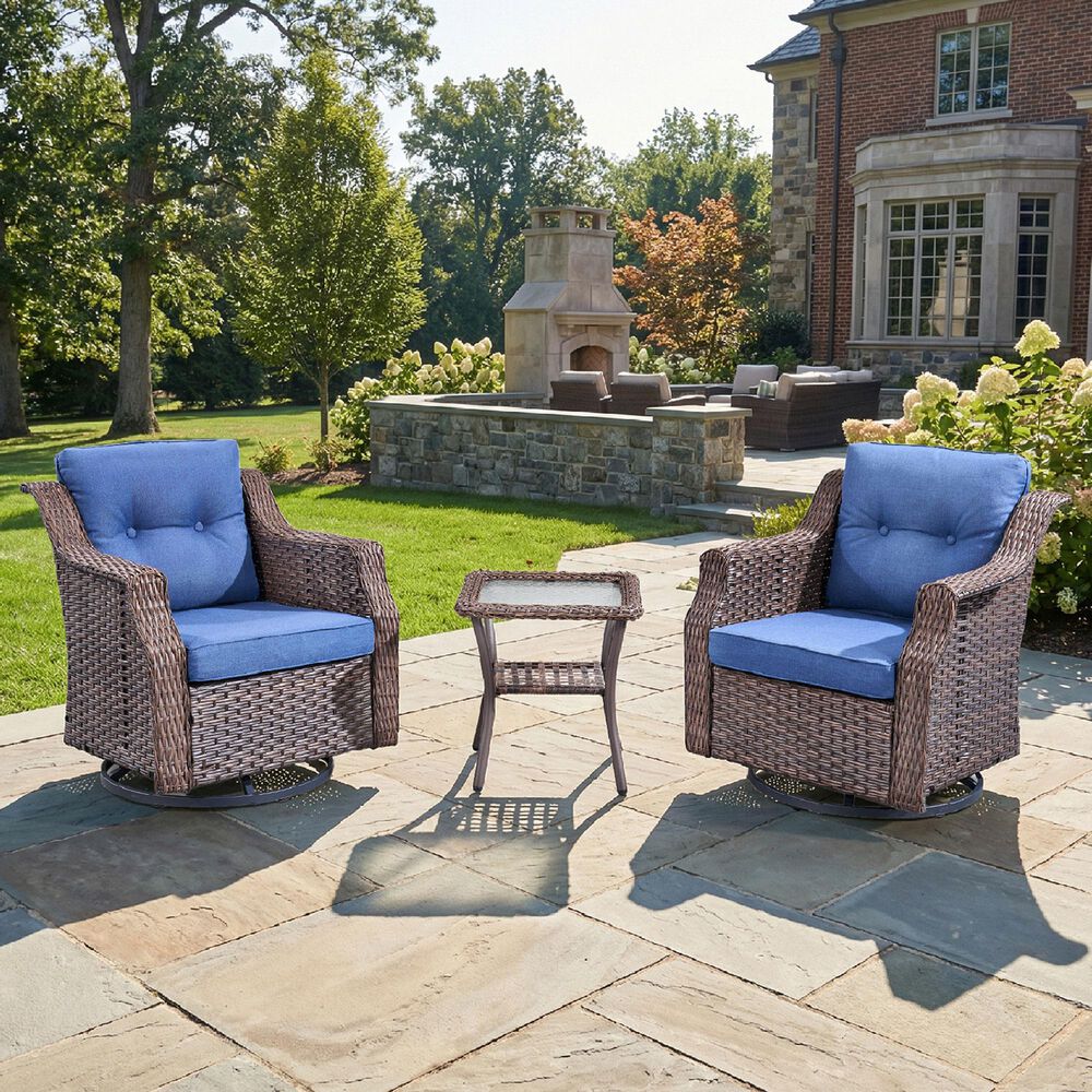 Sunwell Garden 3-Piece Patio Swivel Glider Set with 19.7" Side Table in Navy, , large