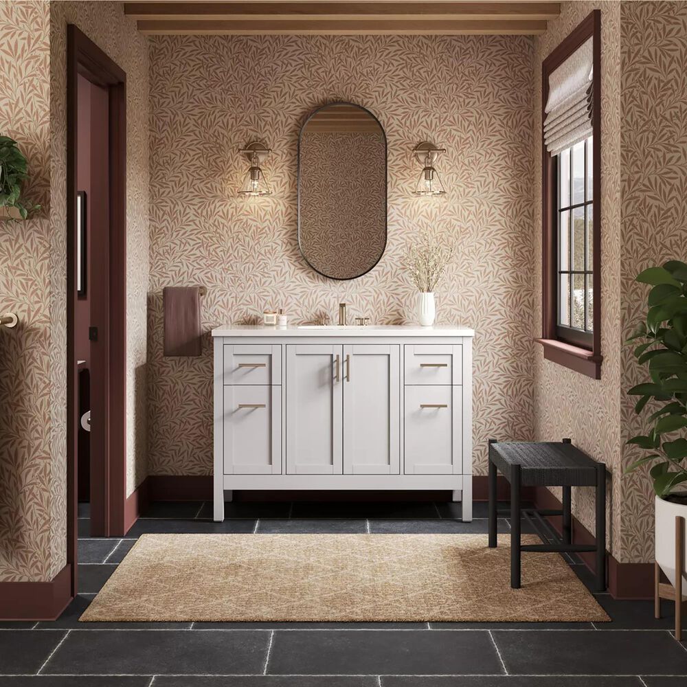 Kohler Hadron 48" Single Bathroom Vanity in Atmos Grey with 3 cm Bianco Bella Quartz Top and Oval Sink, , large