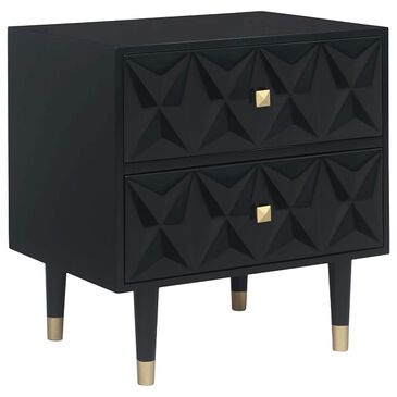 Linden Boulevard White Out Geo 2 Drawer Texture Nightstand in Black and Gold, , large