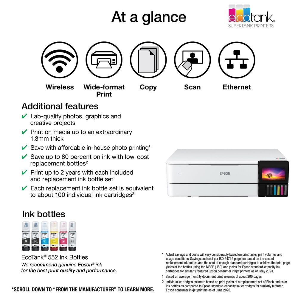 Epson EcoTank Photo ET-8550 All-in-One Wide-Format Supertank Printer in White, , large
