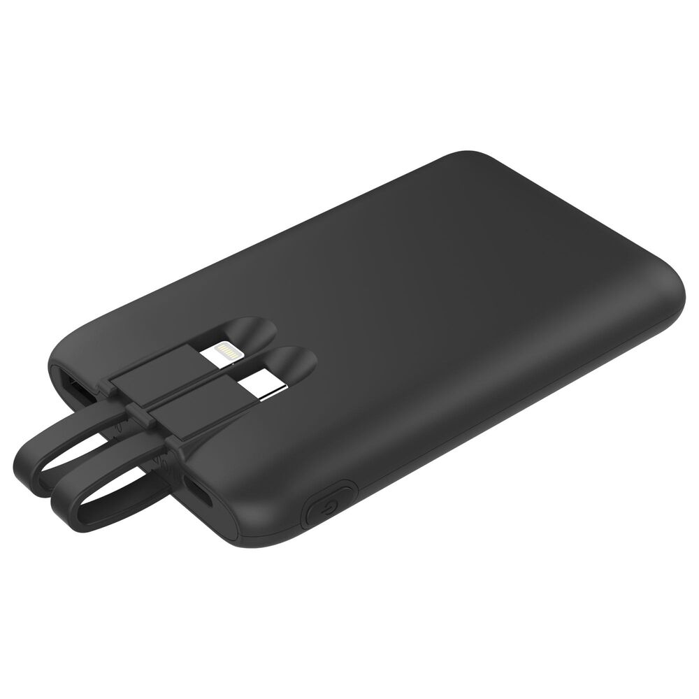POM Gear 5,000Mah Portable Battery with Built-In Type C and Lighting Cables in Black, , large