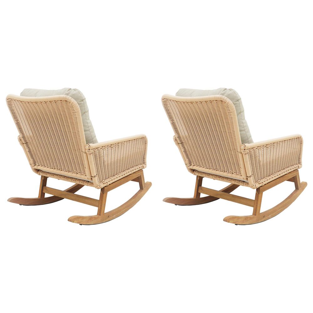 Hearth and Haven Outdoor Wicker Rocking Chair with Light Teak Frame in Beige (Set of 2), , large