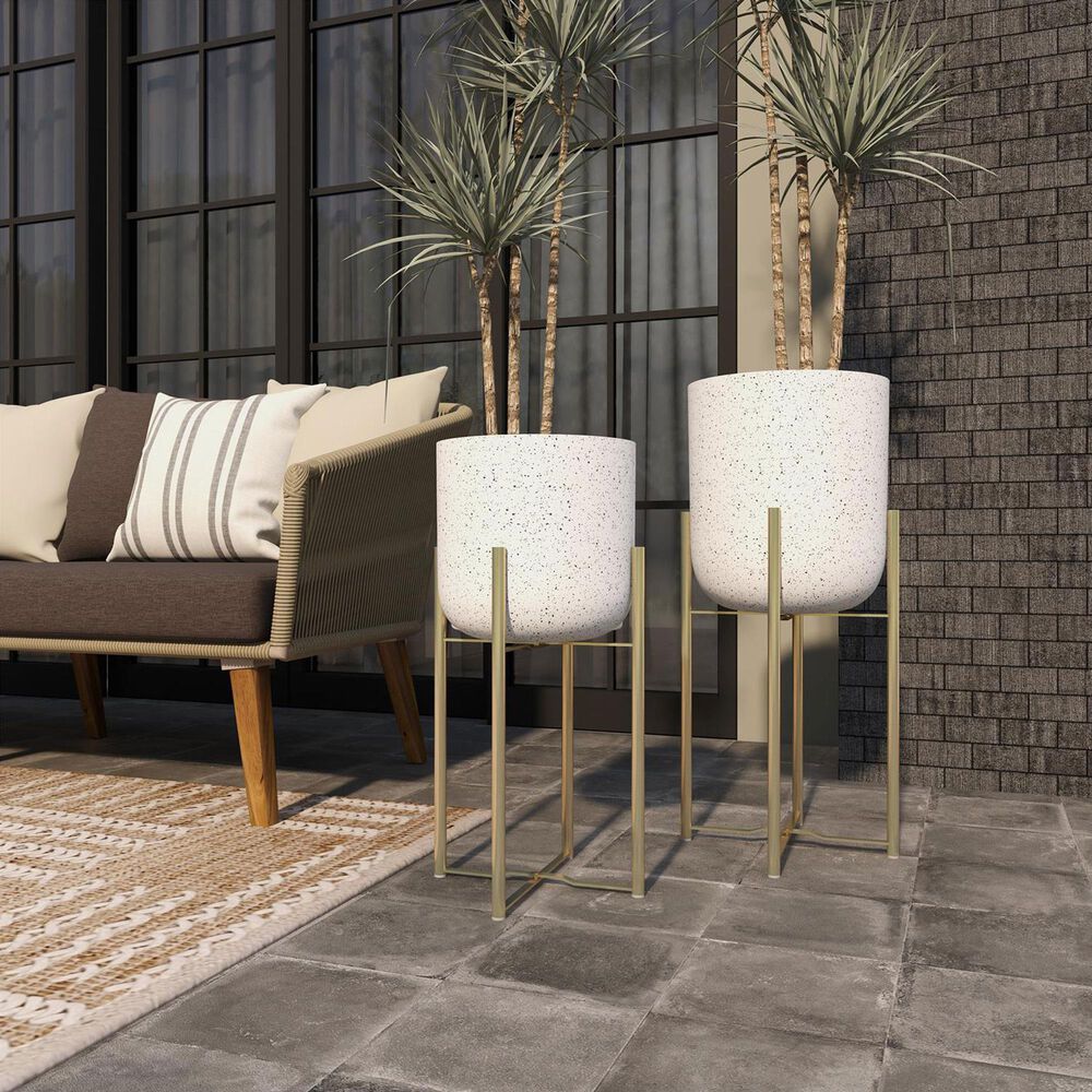 Maple and Jade Dome Speckled Planter with Removable Stand in Matte White, Black and Gold &#40;Set of 2&#41;, , large