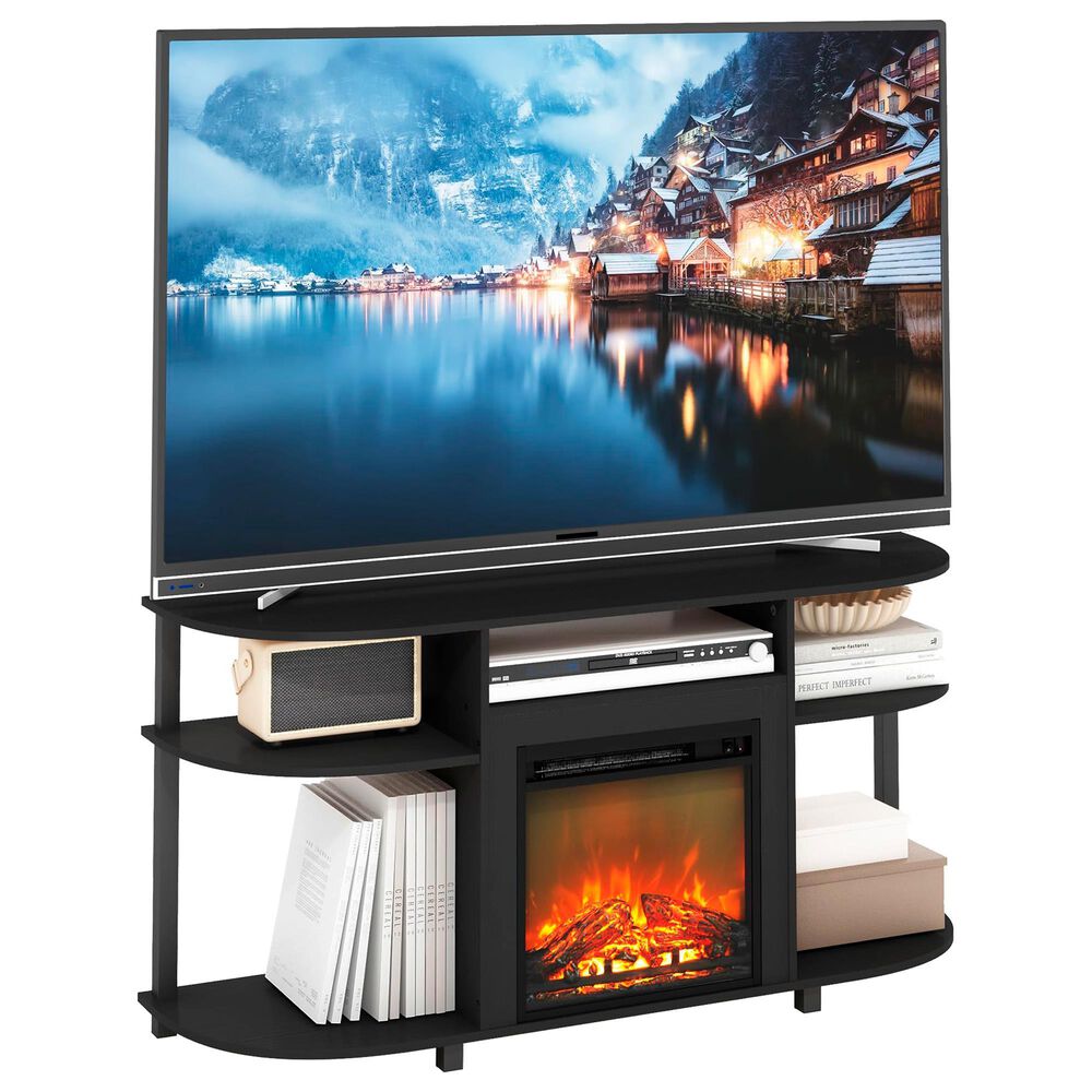 HOMLUX 47" Curved TV Stand with Electric Fireplace in Americano and Black, , large