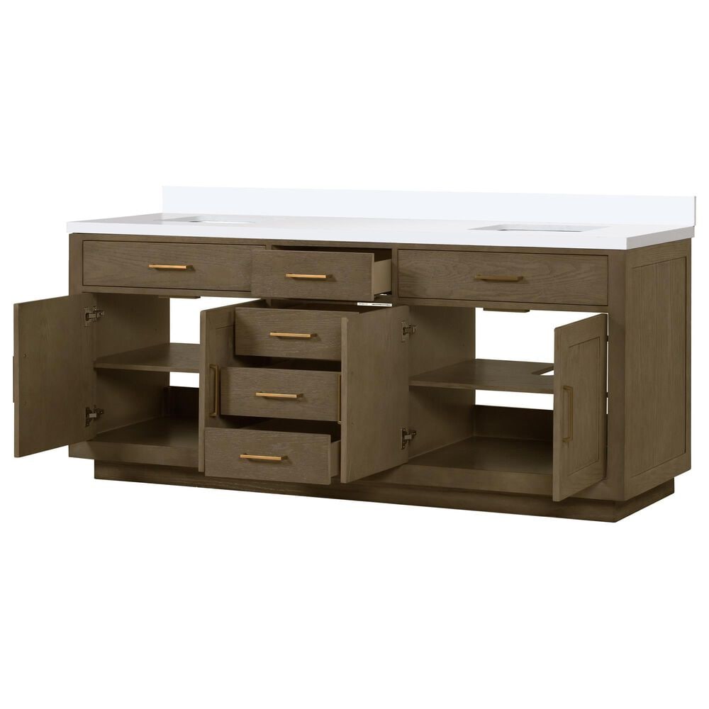 Lexora Home Abbey 84&quot; Double Bathroom Vanity in Grey Oak with 2 cm White Quartz Top and Rectangular Sinks, , large