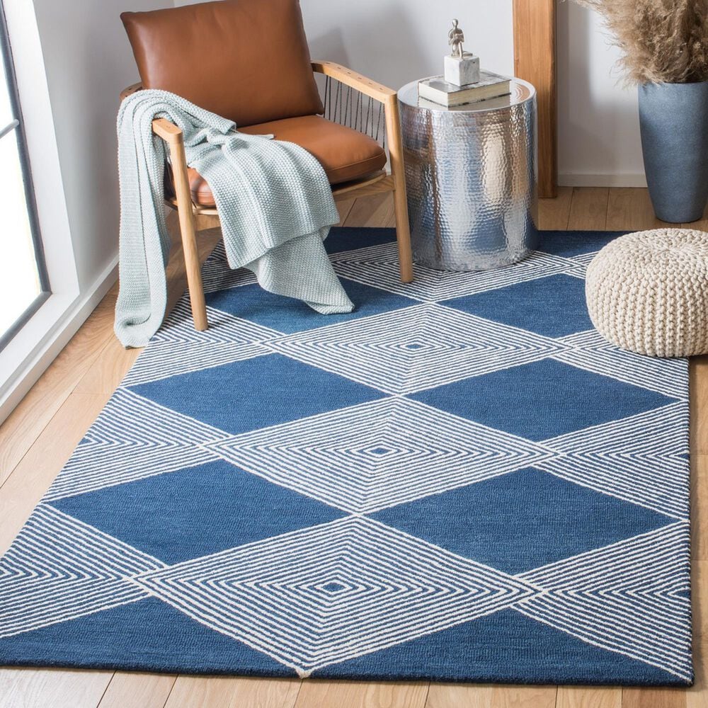 Safavieh Micro-Loop MLP618N 4&#39; x 6&#39; Navy and Ivory Area Rug, , large