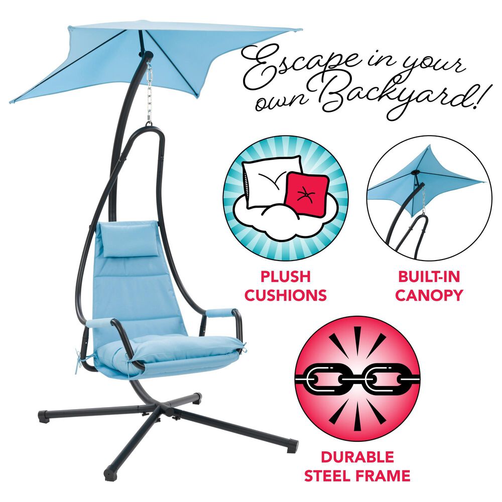 CorLiving Kingsley Chaise Lounge Chair with Canopy in Light Blue, , large