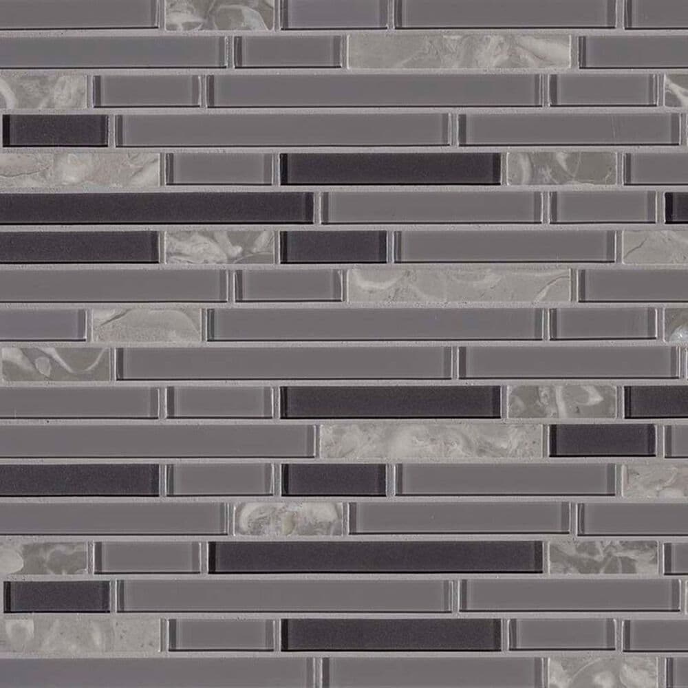 MS International Lorena Grigio Gray 12" x 12" Glass and Stone Mosaic Sheet, , large
