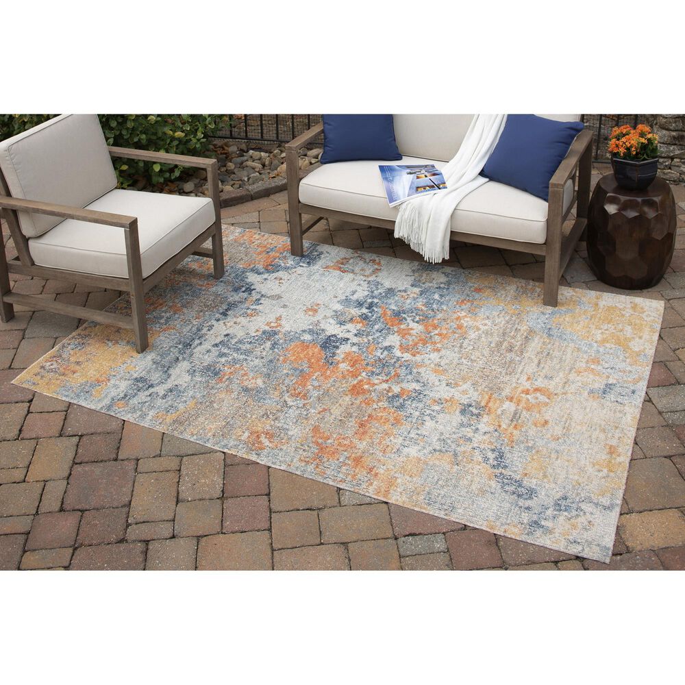 Ashley Wraylen 5&#39;3&quot; x 7&#39; Orange, Blue and Gray Indoor/Outdoor Area Rug, , large