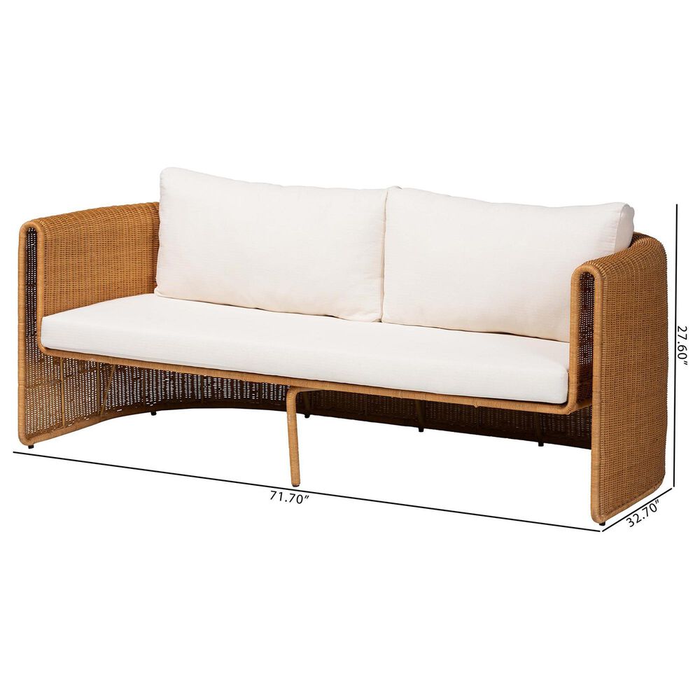 Baxton Studio Carina Stationary Sofa with Light Honey Rattan in Neutral, , large