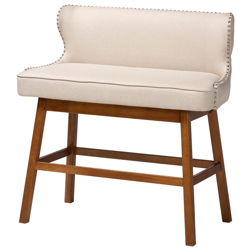 Baxton Studio Gradisca Bar Bench Banquette with Light Beige Cushion in Dark Walnut, , large