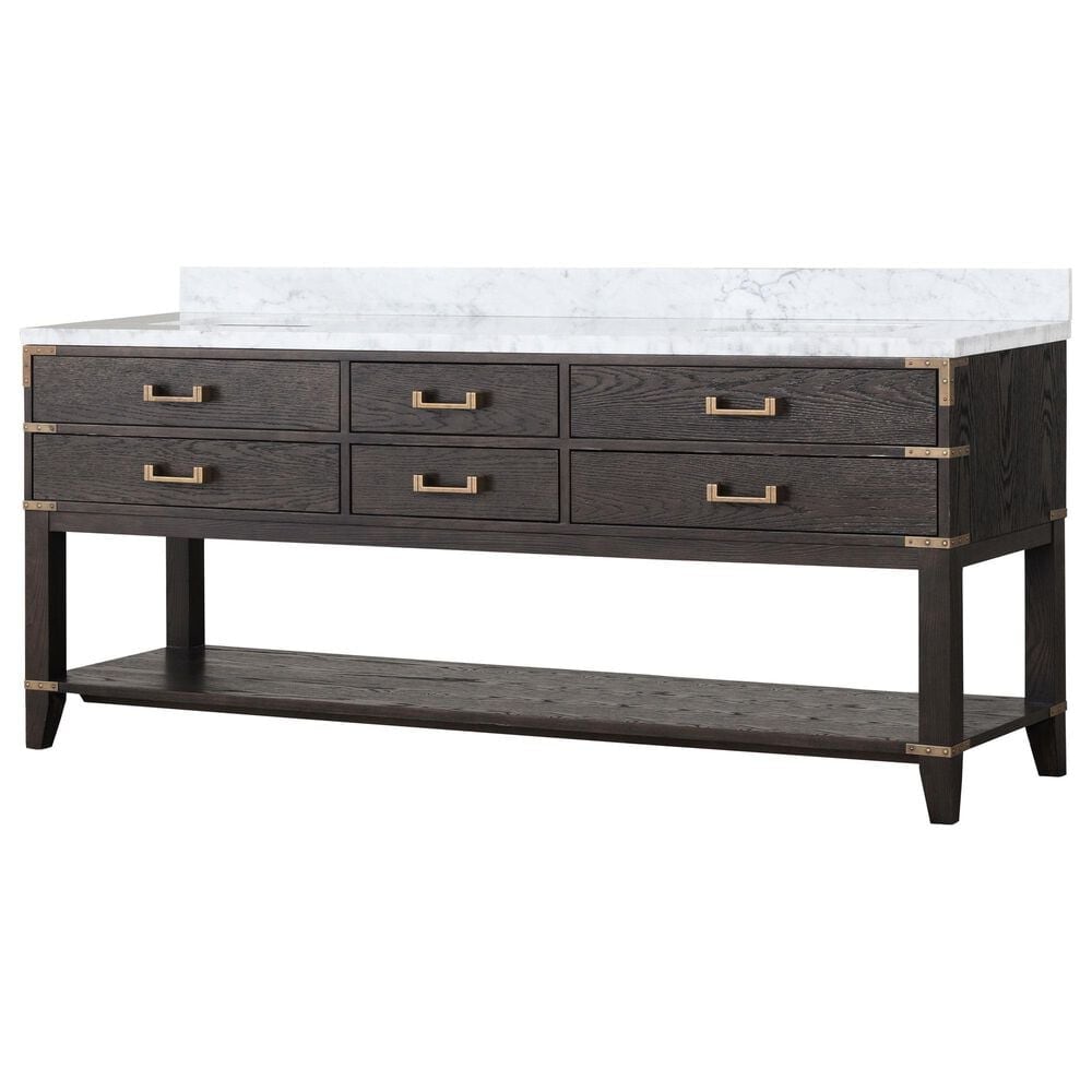 Lexora Home Norwalk 80" Double Bathroom Vanity in Brown Oak with White Carrara Marble Top and Rectangle Sink, , large