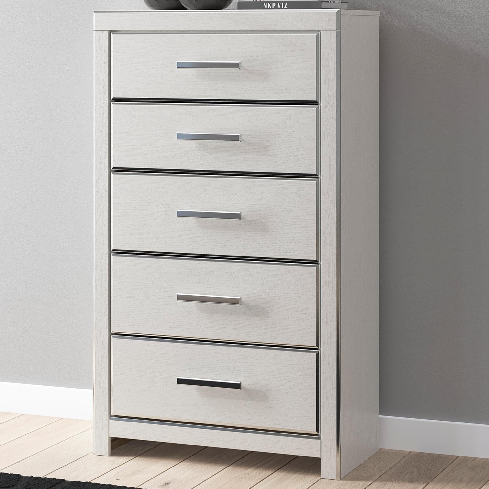 Ashley Zuraleus 6-Drawer Chest in Matte White and Chrome Ashley Zuraleus 6-Drawer Chest in Matte White and Chrome