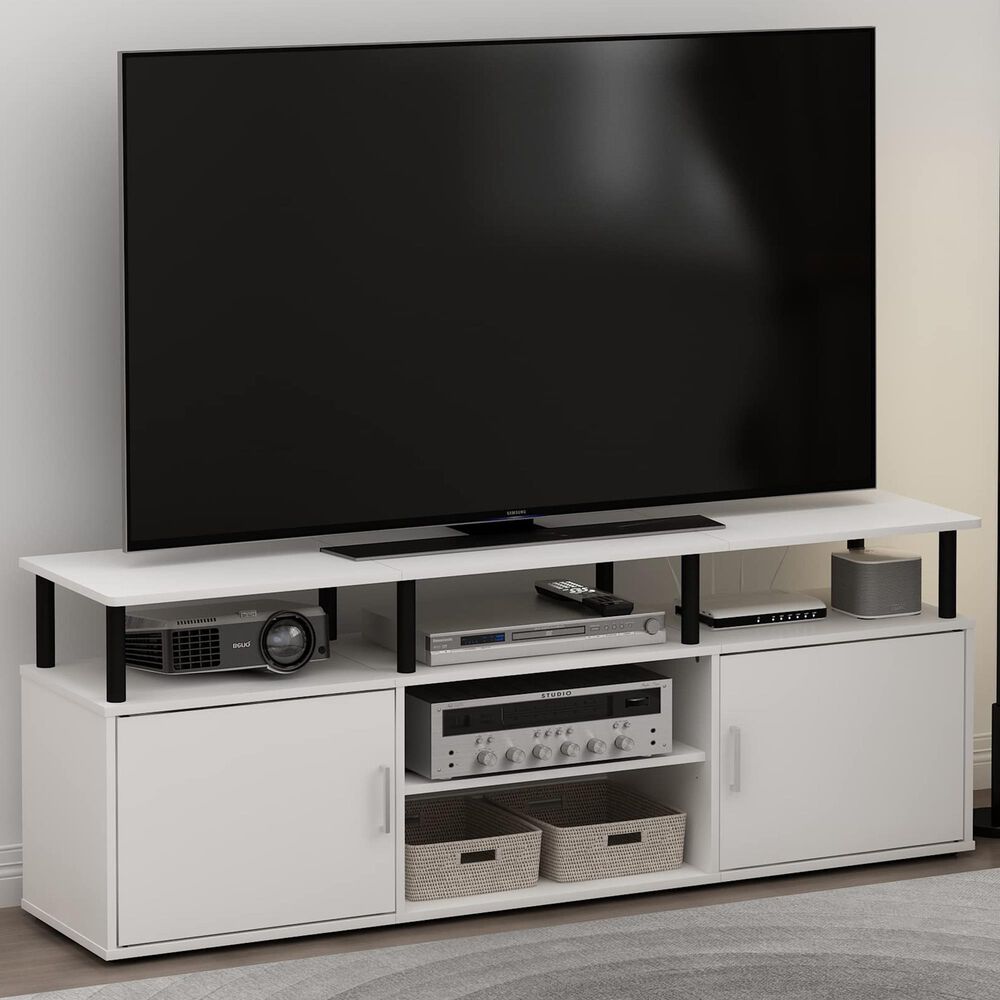 HOMLUX 63" TV Stand with 2-Door for TV up to 70" in White and Black, , large