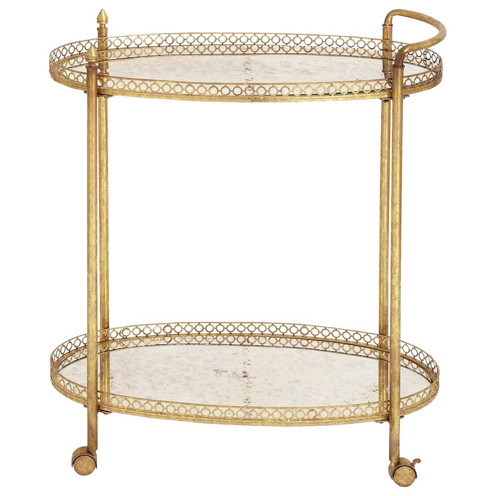Maple and Jade Oval Bar Cart in Gold, , large