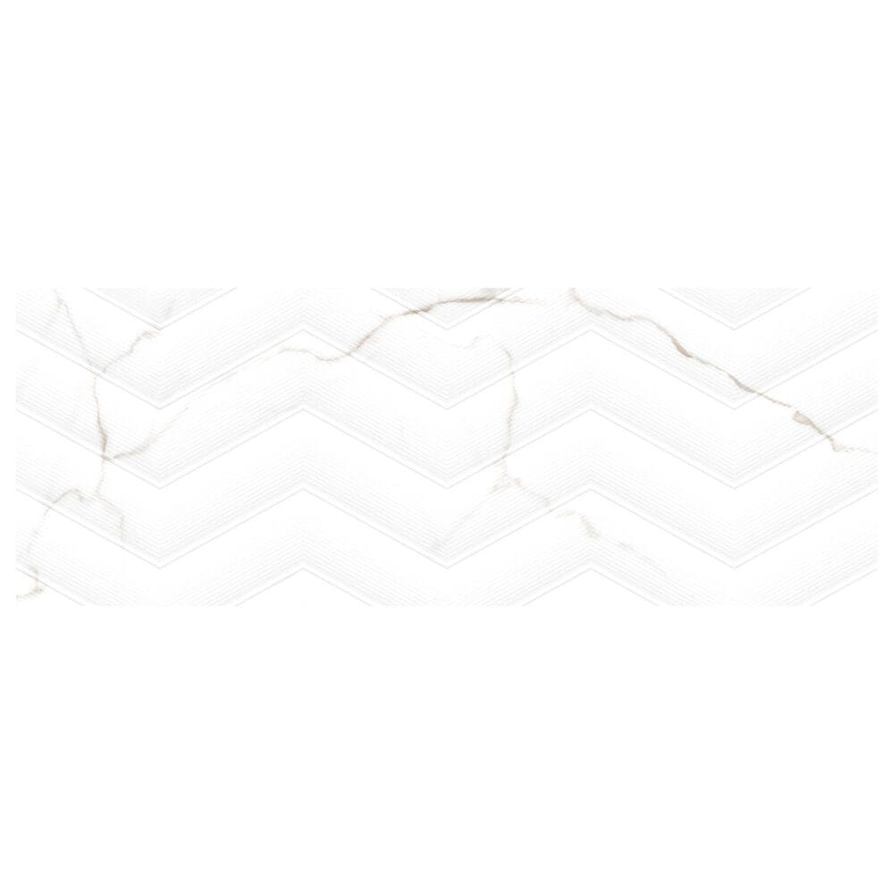 Emser Sculpture White Chevron 13" x 36" Porcelain Tile, , large