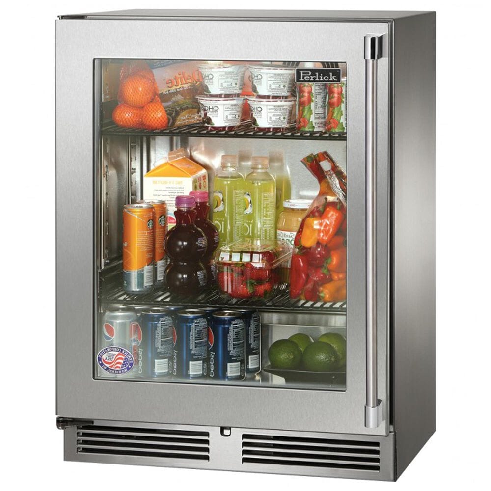Perlick Signature Series 24" Marine Refrigerator with Left Hinge Glass Door in Stainless Steel and Panel Ready, , large