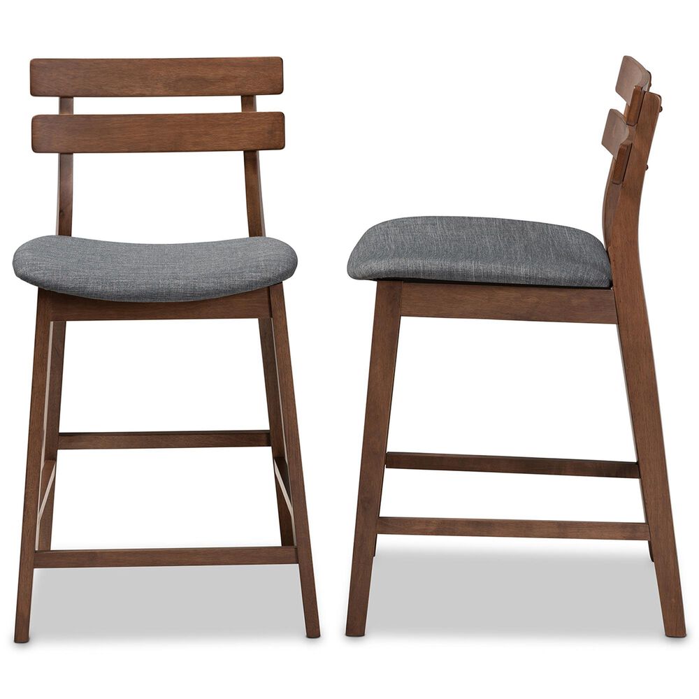 Baxton Studio Larine Counter Stool with Dark Grey Cushion in Walnut (Set of 2), , large