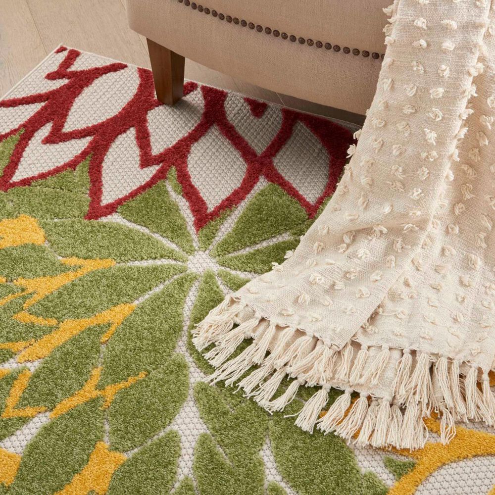 Nourison Aloha Tropical 5&#39;3&quot; x 7&#39;5&quot; Red and Multicolor Indoor/Outdoor Area Rug, , large