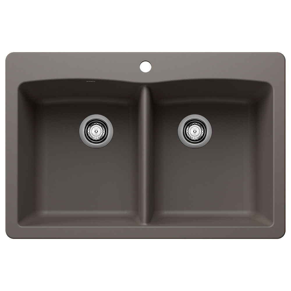 Blanco Diamond 33" Equal Double Dual Mount Kitchen Sink in Volcano Gray, , large