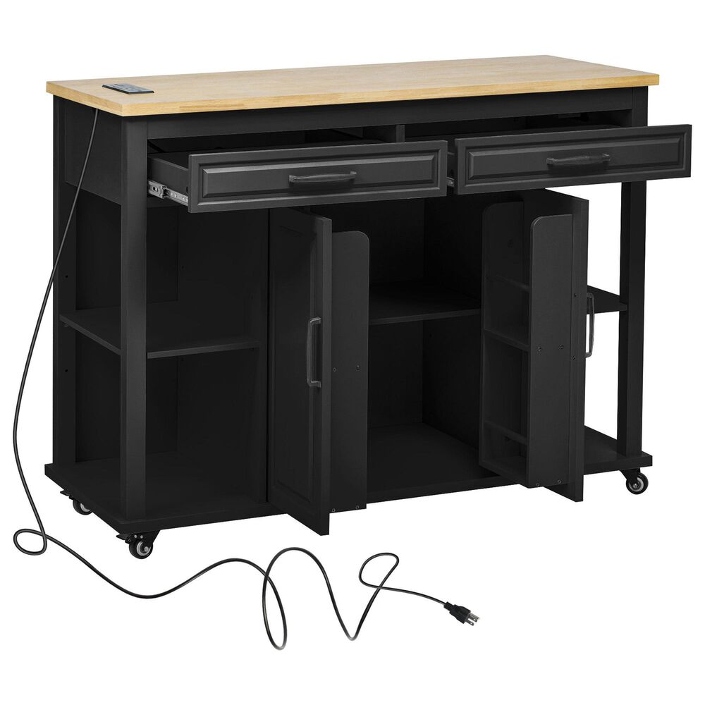 HOMLUX 47" Kitchen Island with Extendable Dining Table in Black and Natural, , large