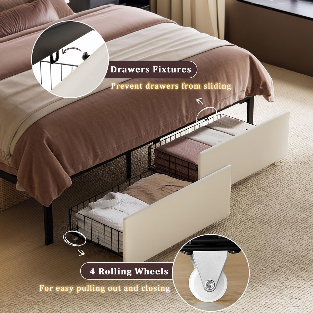 HOMLUX Queen Upholstered Platform Storage Bed Frame in Beige, , large